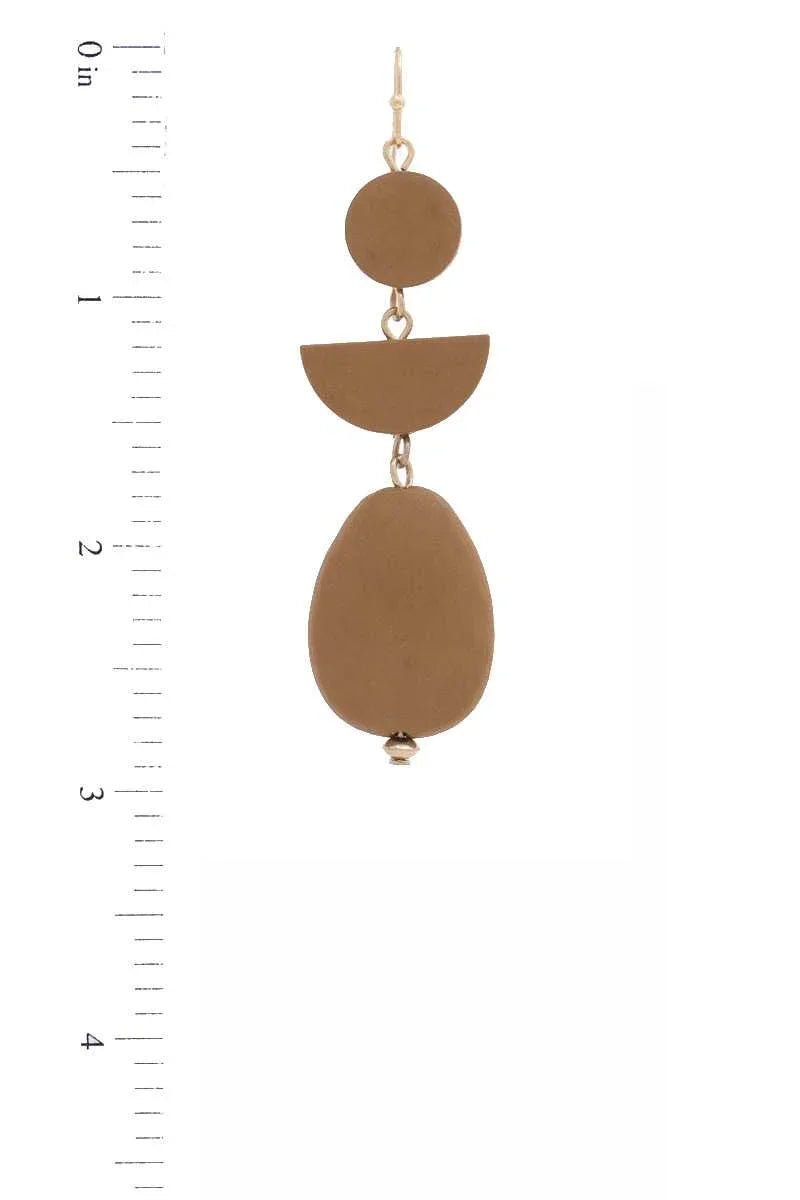 Geometric Wood Bead Dangle Earring - minbolu -