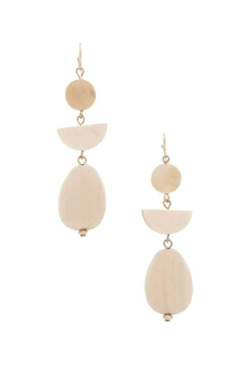 Geometric Wood Bead Dangle Earring - minbolu -