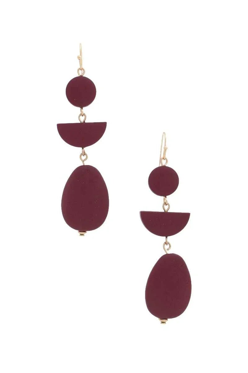 Geometric Wood Bead Dangle Earring - minbolu -