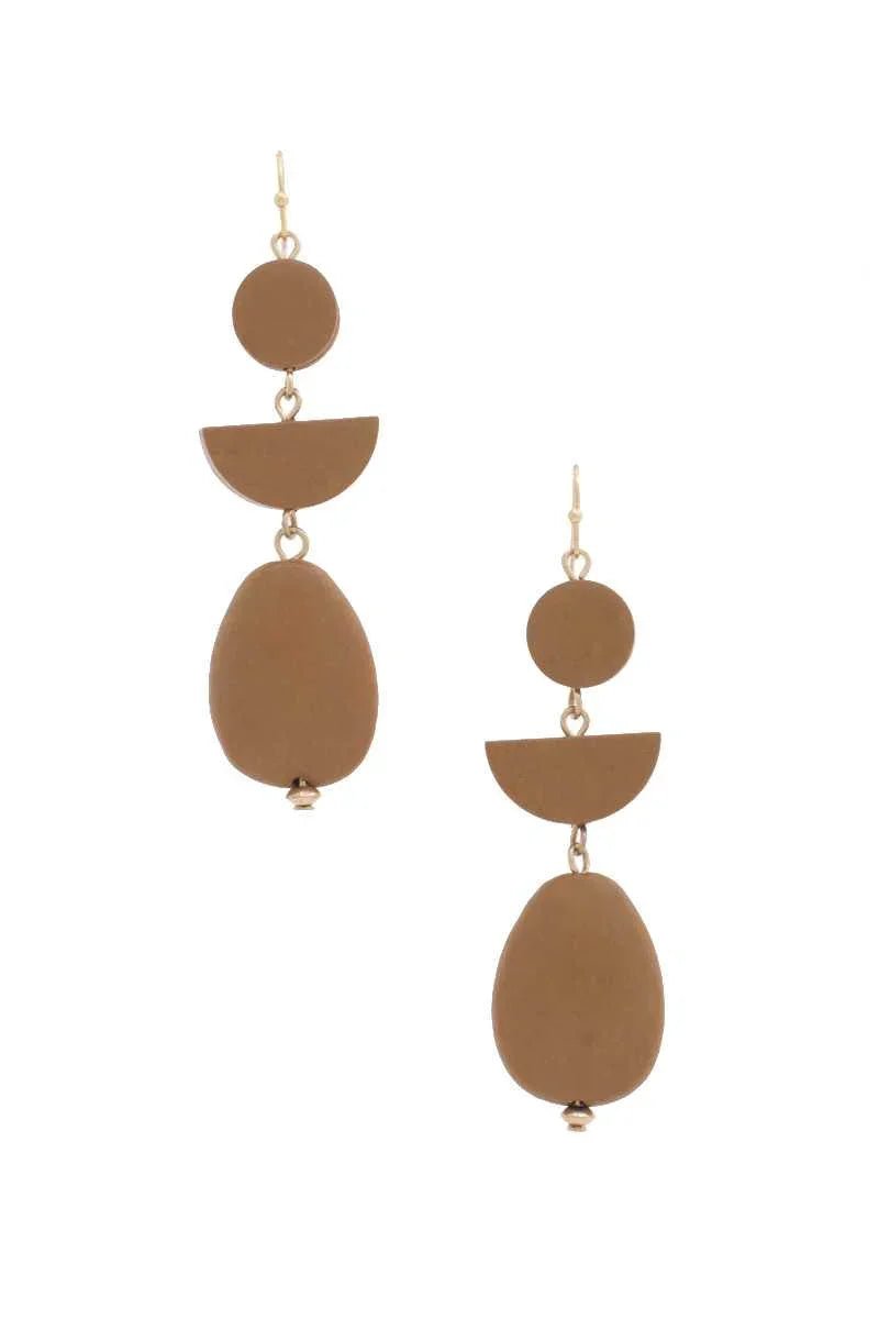Geometric Wood Bead Dangle Earring - minbolu -