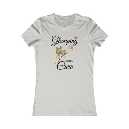 Silver t-shirt with 'Glamping Crew' design on a white background