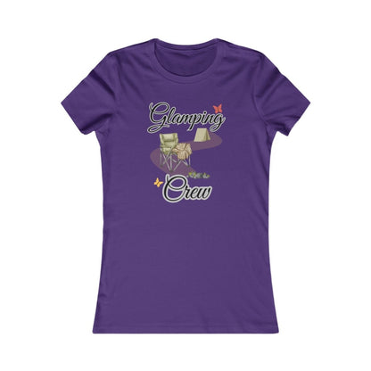 Purple t-shirt with 'Glamping Crew' graphic design on a white background