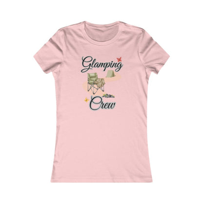 Pink t-shirt with 'Glamping Crew' design on a white background