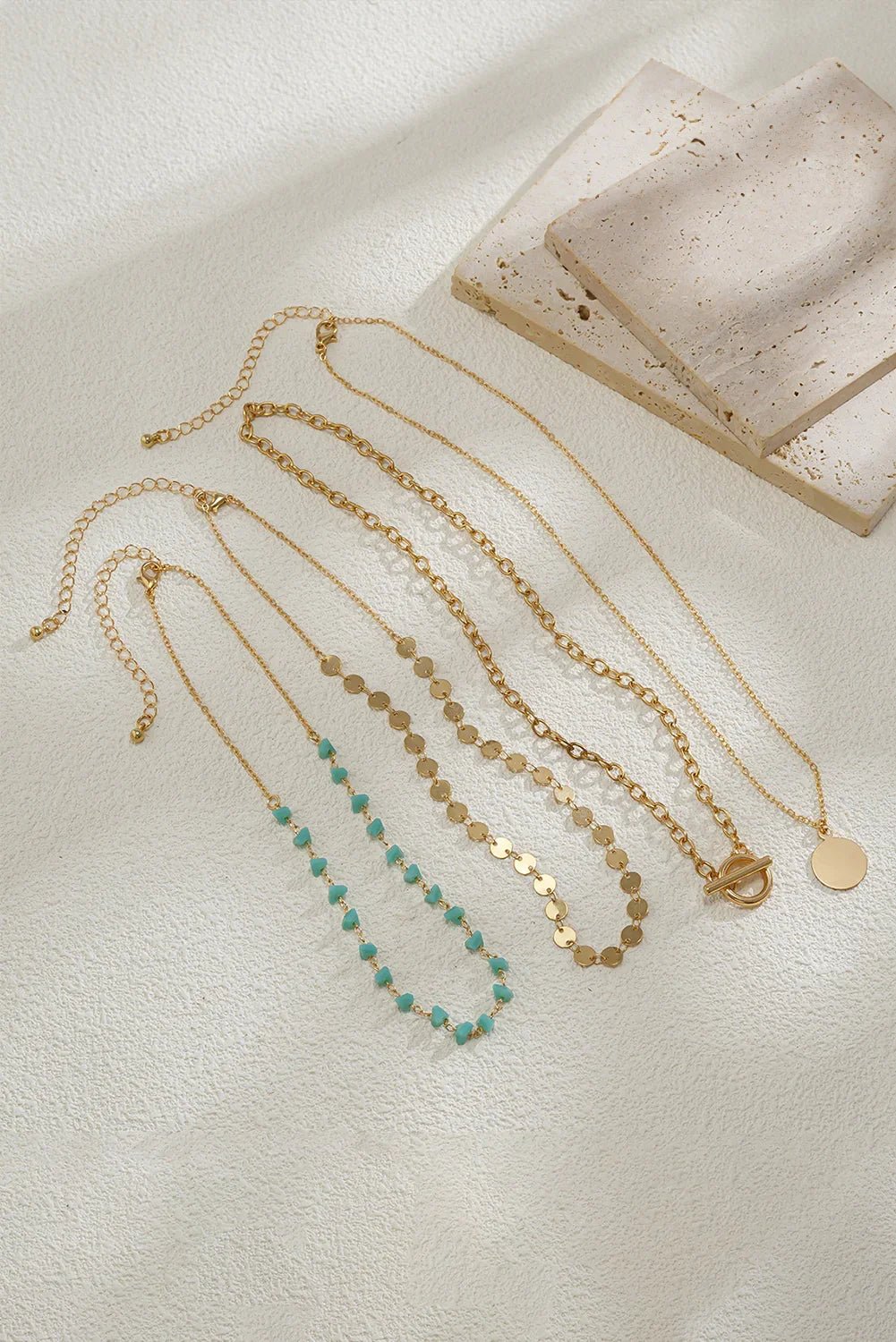 Gold Boho Circle Pendant Multi - Layered Necklace Set - minbolu