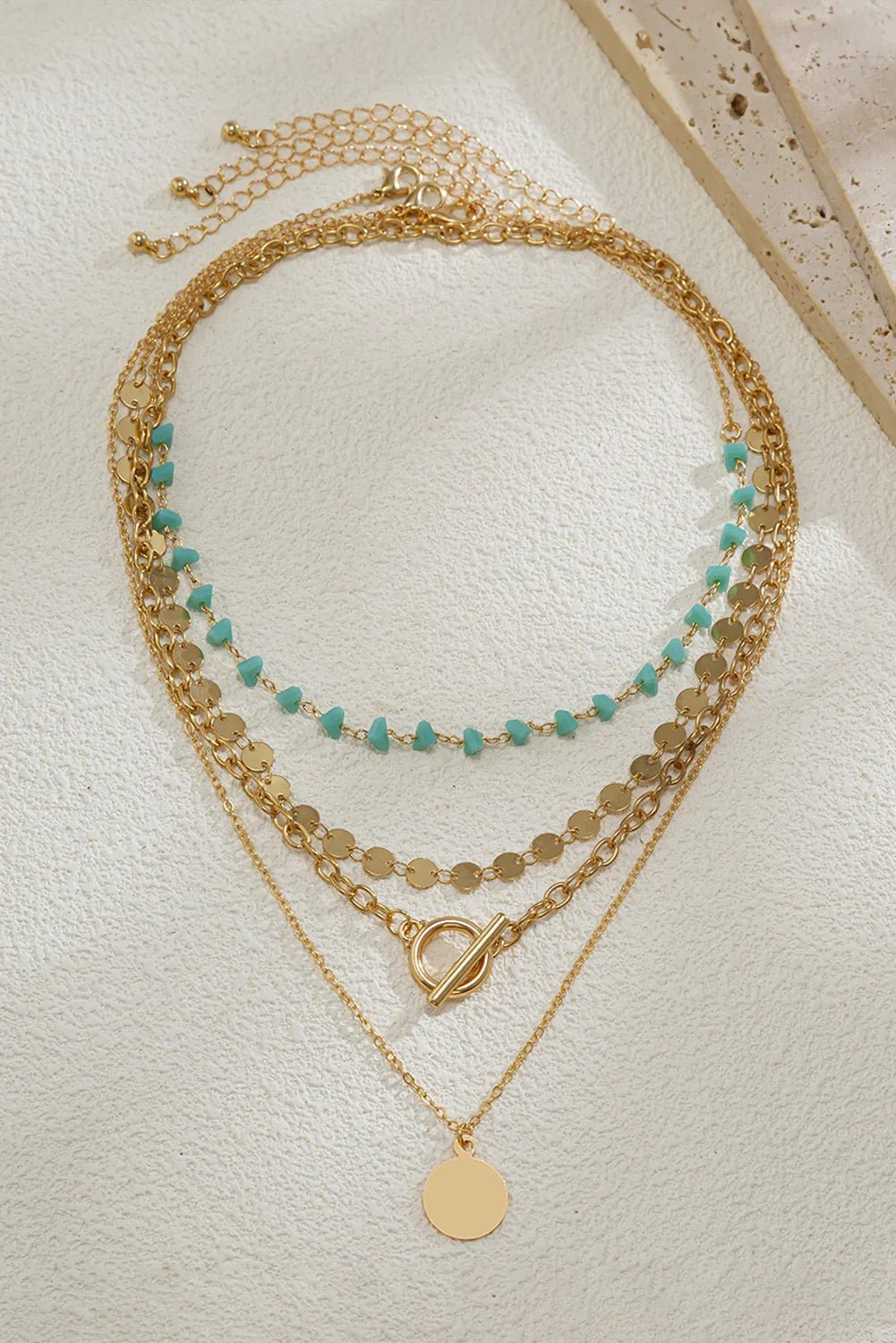 Gold Boho Circle Pendant Multi - Layered Necklace Set - minbolu