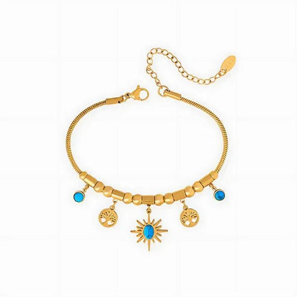 Gold-Plated Titanium Steel Charm Bracelet - Adjustable Fit - minbolu -
