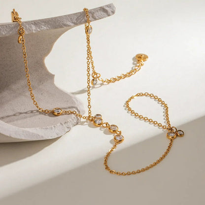 18K Gold-Plated Inlaid Rhinestone Chain Bracelet - minbolu -