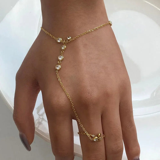 18K Gold-Plated Inlaid Rhinestone Chain Bracelet - minbolu -