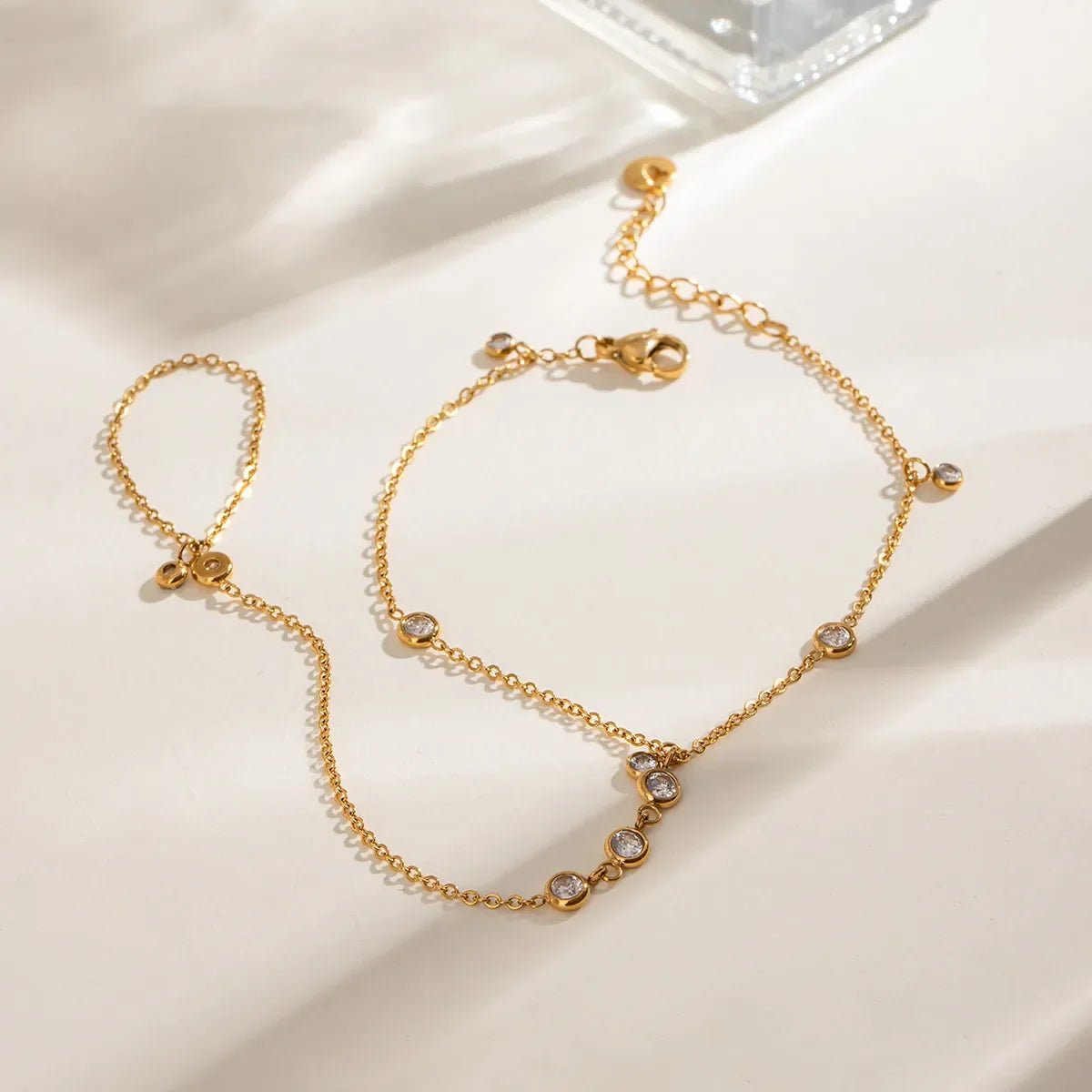 18K Gold-Plated Inlaid Rhinestone Chain Bracelet - minbolu -