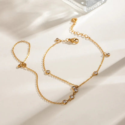 18K Gold-Plated Inlaid Rhinestone Chain Bracelet - minbolu -