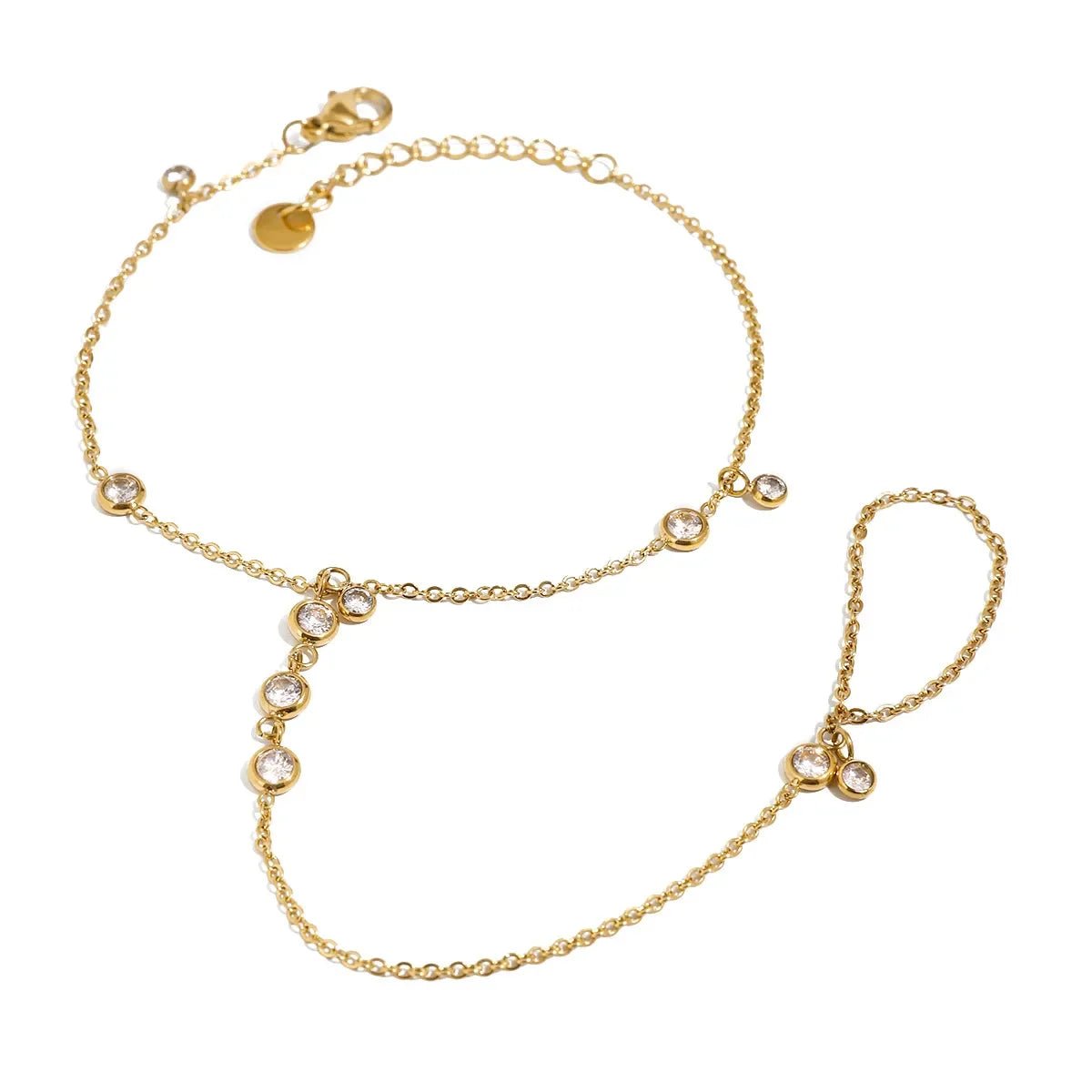 18K Gold-Plated Inlaid Rhinestone Chain Bracelet - minbolu -