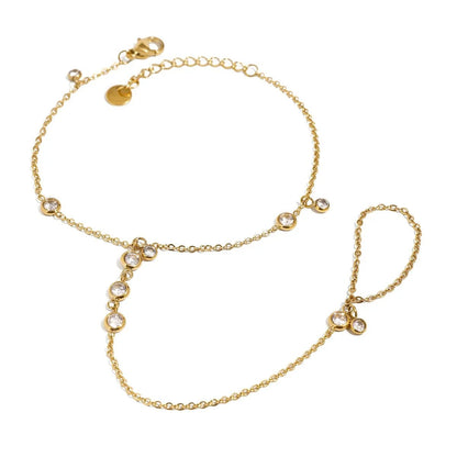 18K Gold-Plated Inlaid Rhinestone Chain Bracelet - minbolu -