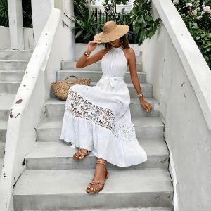 Halter Lace Detail Boho Maxi Cami Dress - Sleeveless Summer Dress - Maxi Dress - minbolu