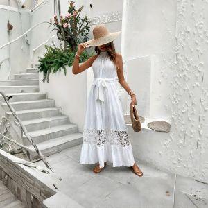 Halter Lace Detail Boho Maxi Cami Dress - Sleeveless Summer Dress - Maxi Dress - minbolu