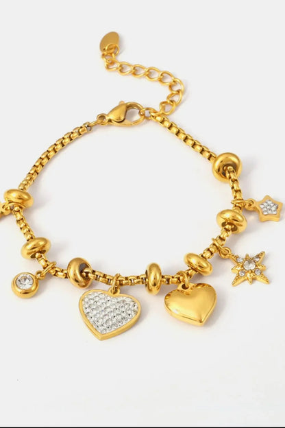 Heart Charm Bracelet - 18K Gold Plated Titanium Steel with Zircon - minbolu -