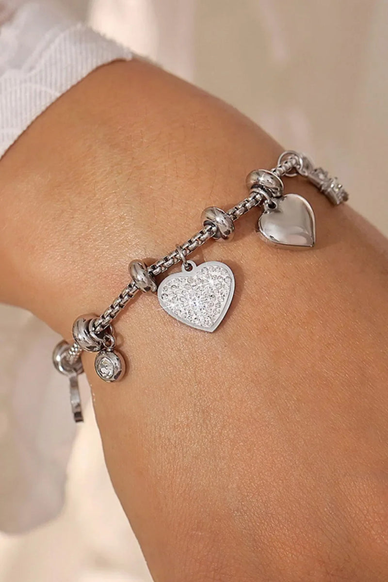 Heart Charm Bracelet - 18K Gold Plated Titanium Steel with Zircon - minbolu -