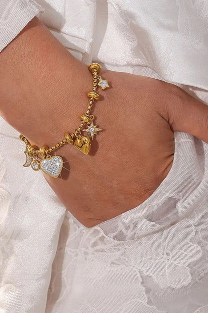 Heart Charm Bracelet - 18K Gold Plated Titanium Steel with Zircon - minbolu -