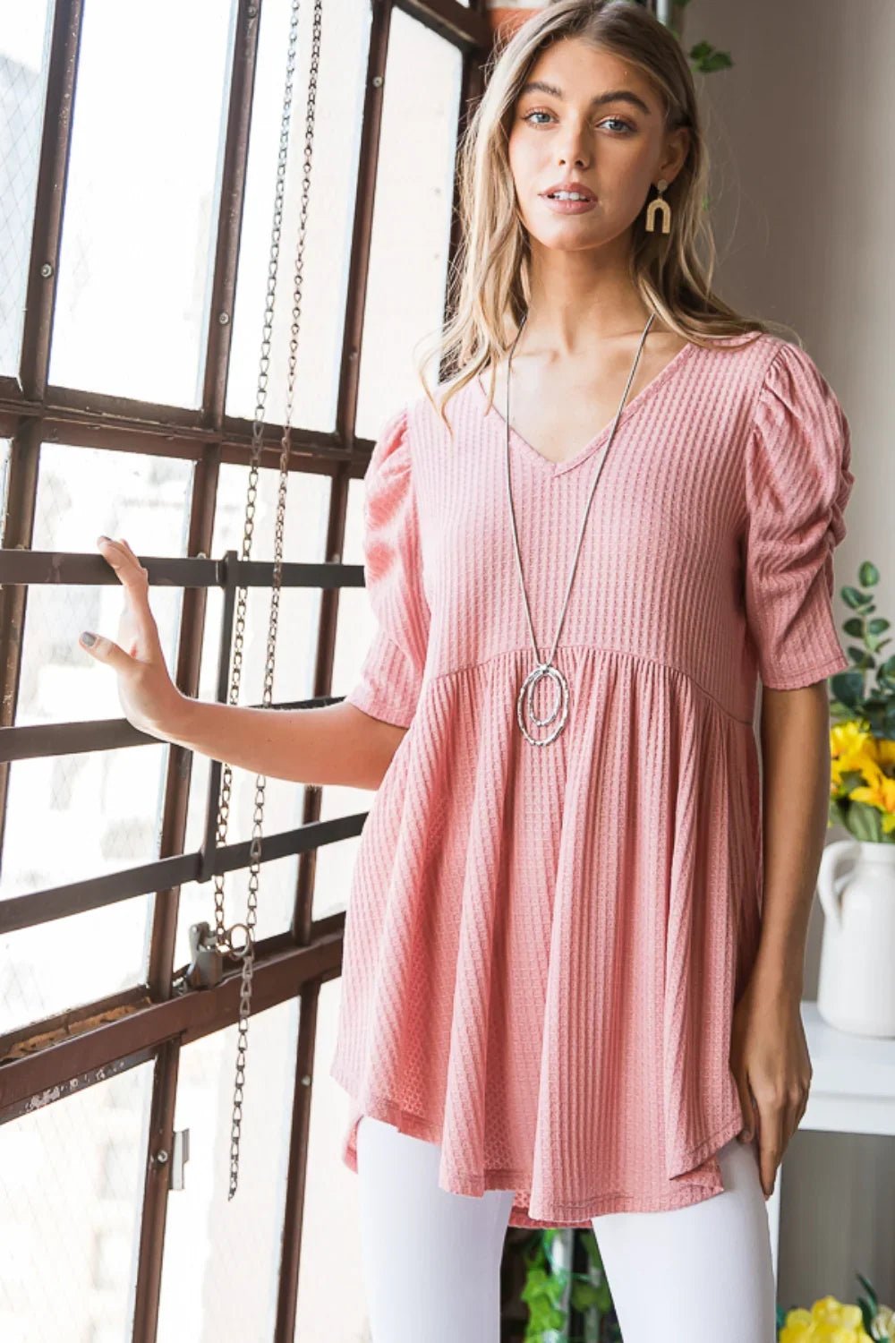 Heimish Waffle Knit Babydoll Top - minbolu -