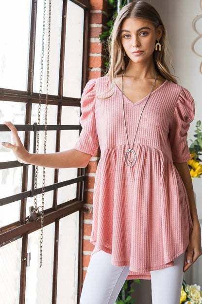Heimish Waffle Knit Babydoll Top - minbolu