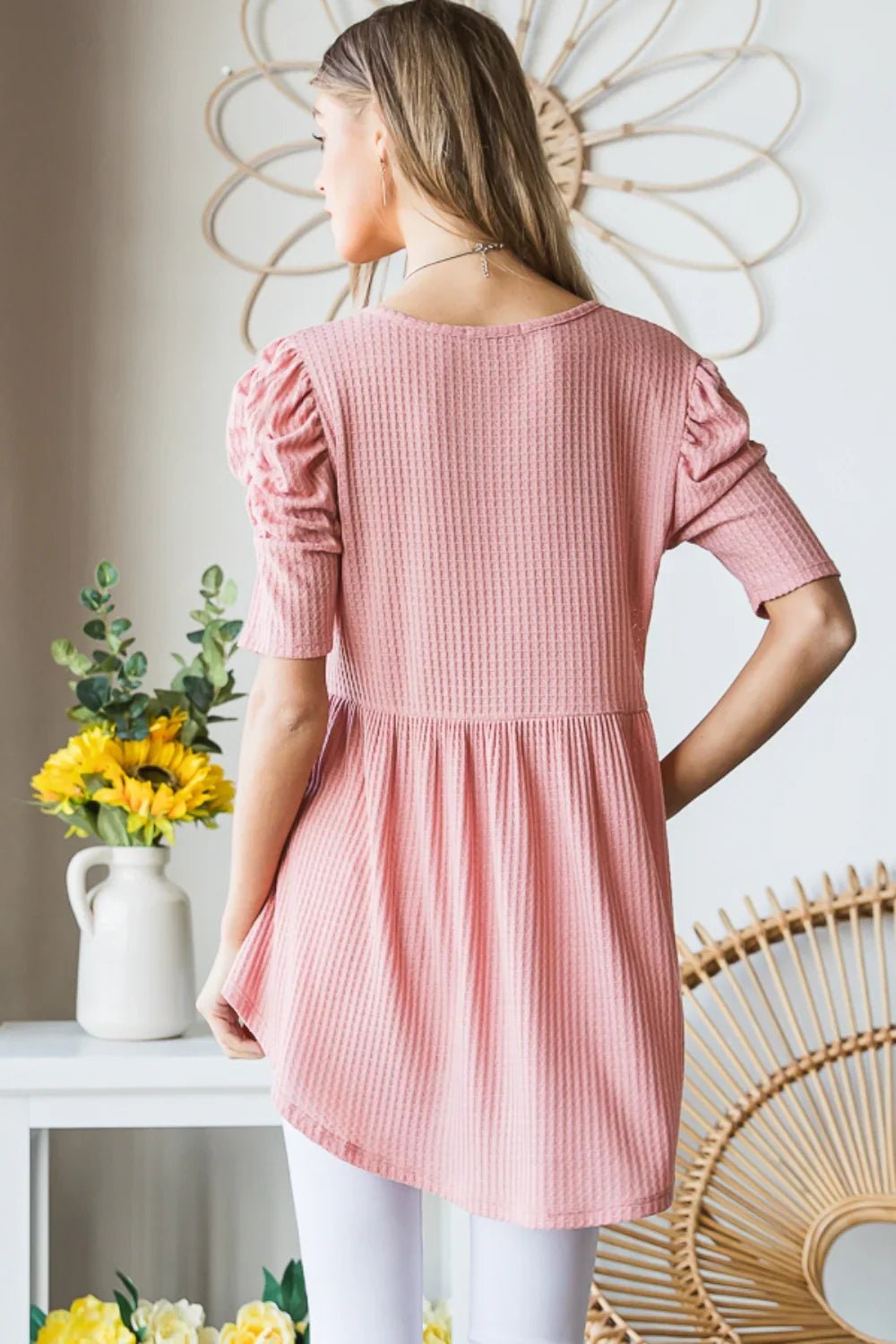 Heimish Waffle Knit Babydoll Top - minbolu