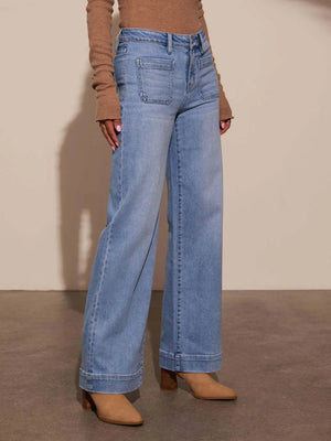 High Rise Wide Leg Jeans with Front Pockets - minbolu -