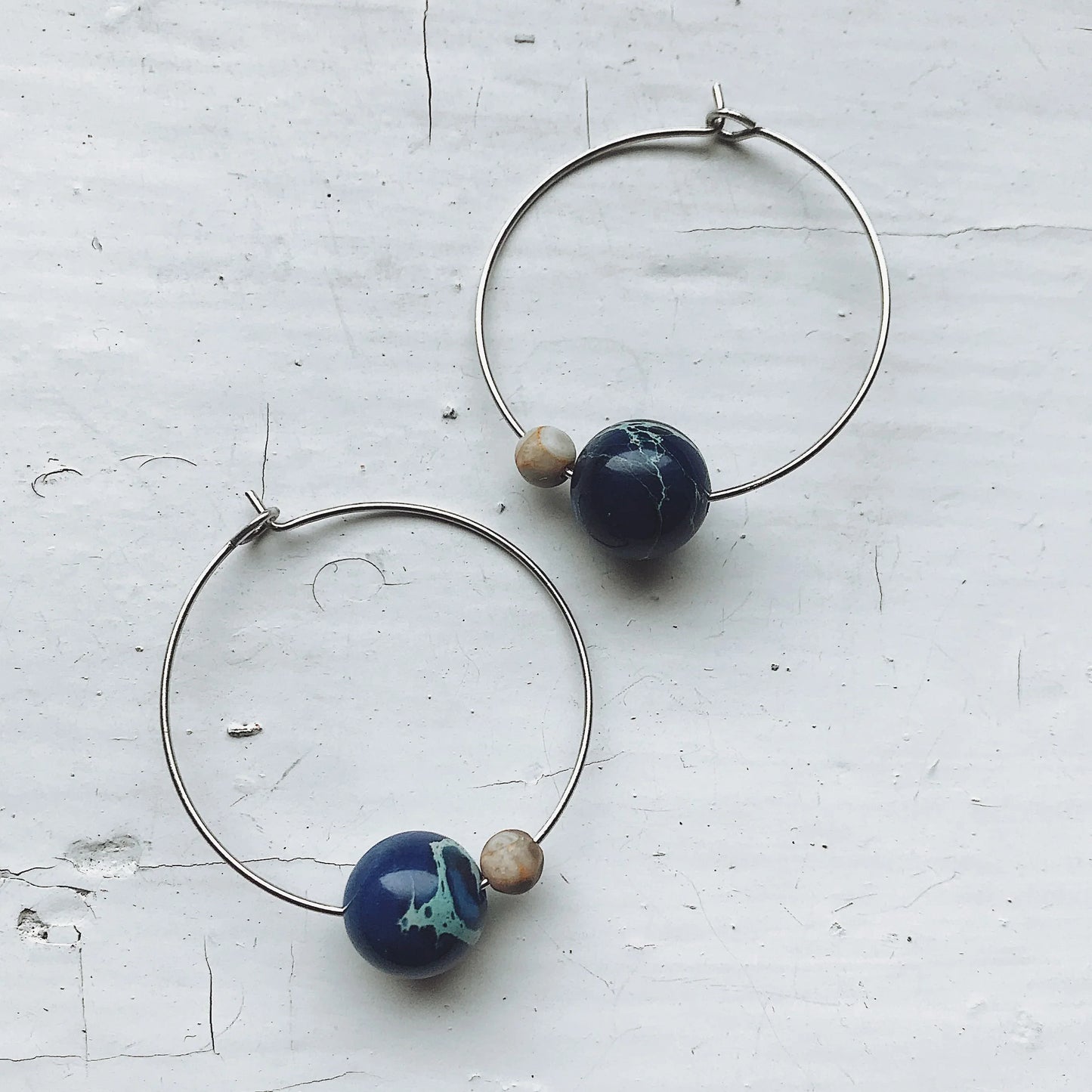 Earth and Moon Jasper Bead Hoop Earrings - minbolu -