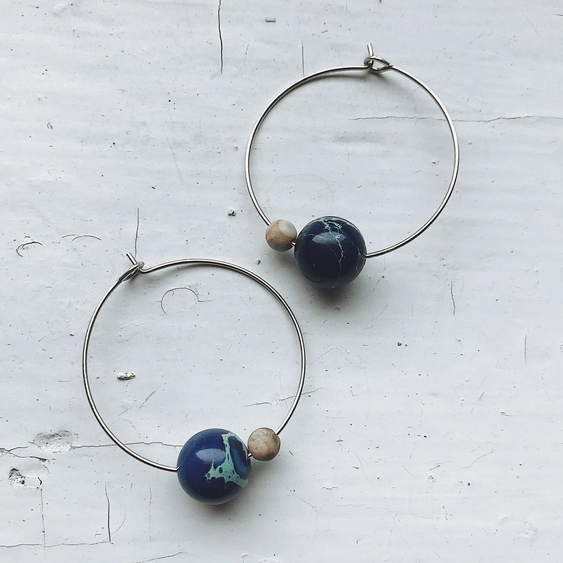Earth and Moon Jasper Bead Hoop Earrings - minbolu -