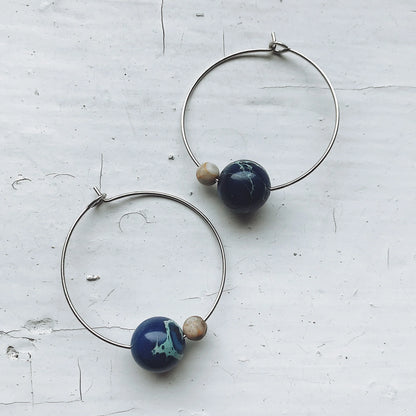 Earth and Moon Jasper Bead Hoop Earrings - minbolu -