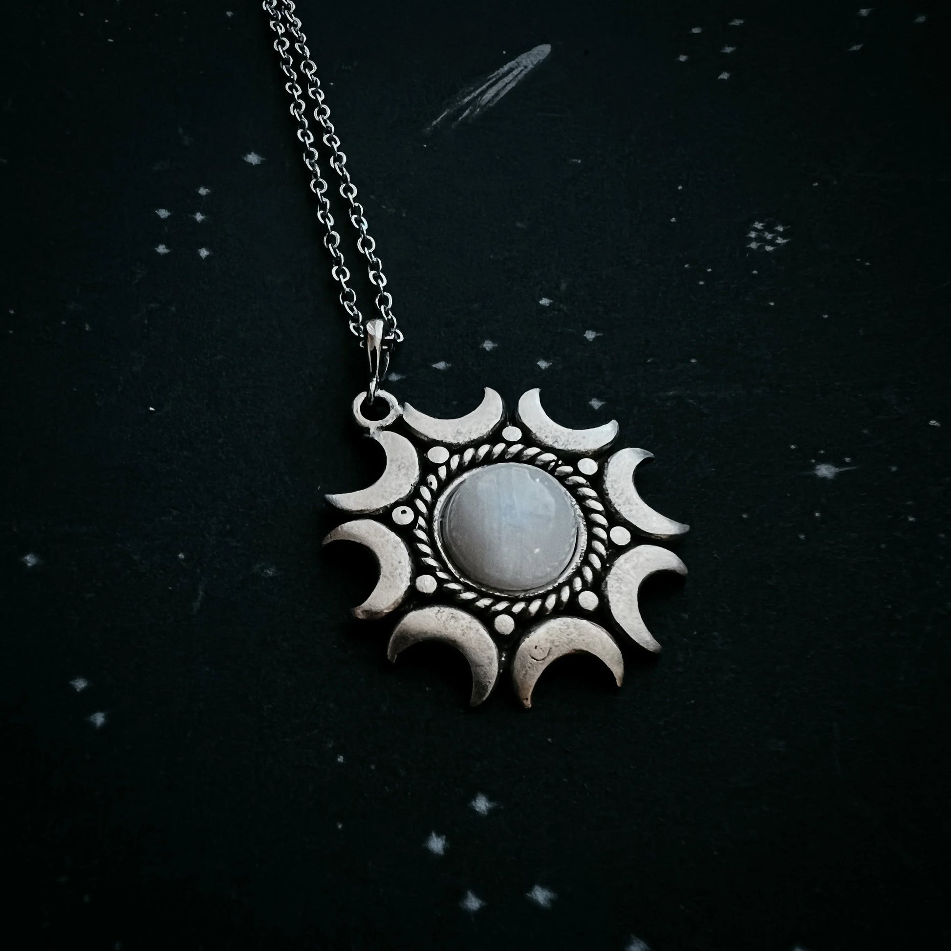 Lunar Witch Necklace - Rainbow Moonstone Pendant - minbolu -