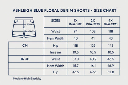 Ashleigh Blue Floral Pattern Raw Hem Plus Size Denim Shorts - minbolu -