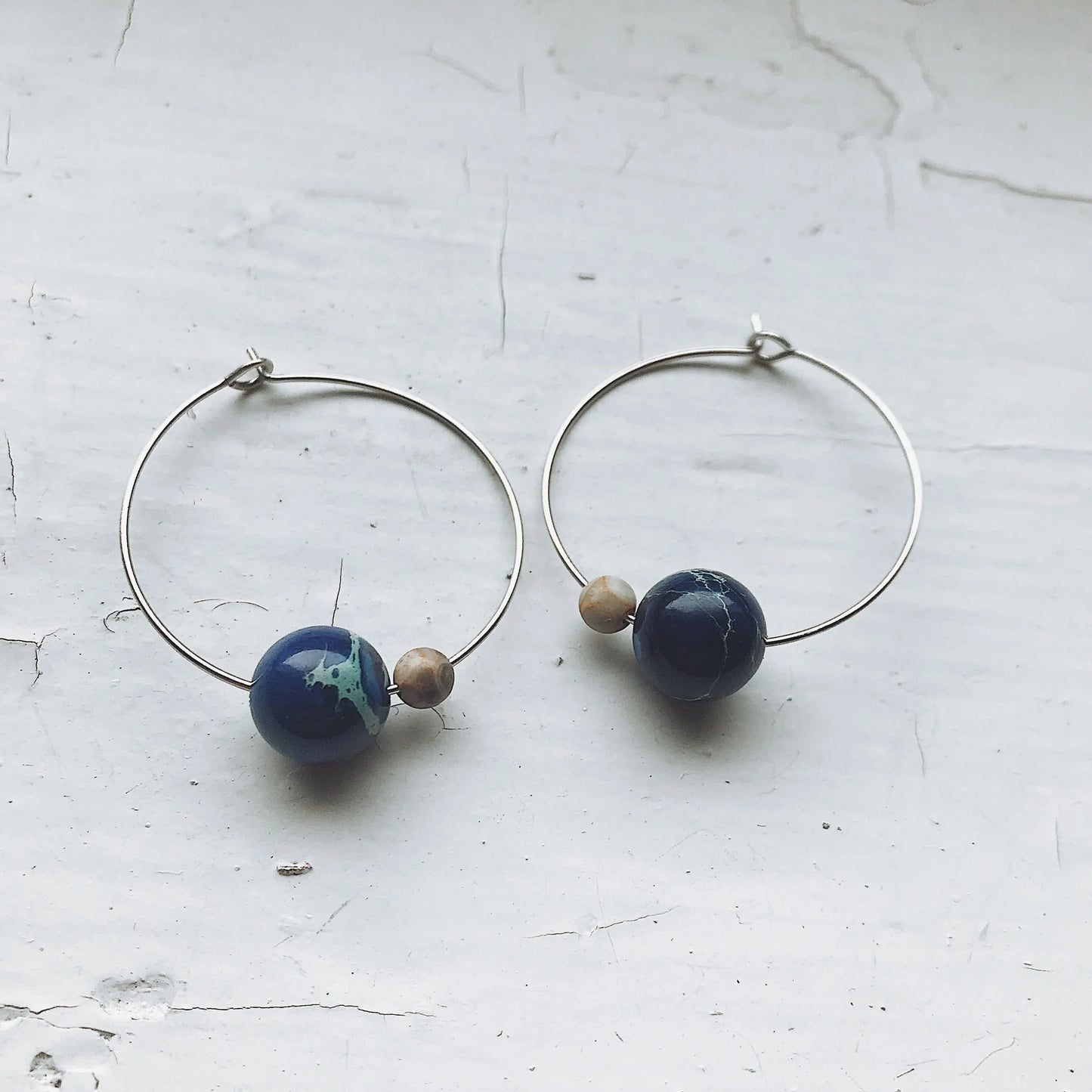 Earth and Moon Jasper Bead Hoop Earrings - minbolu -