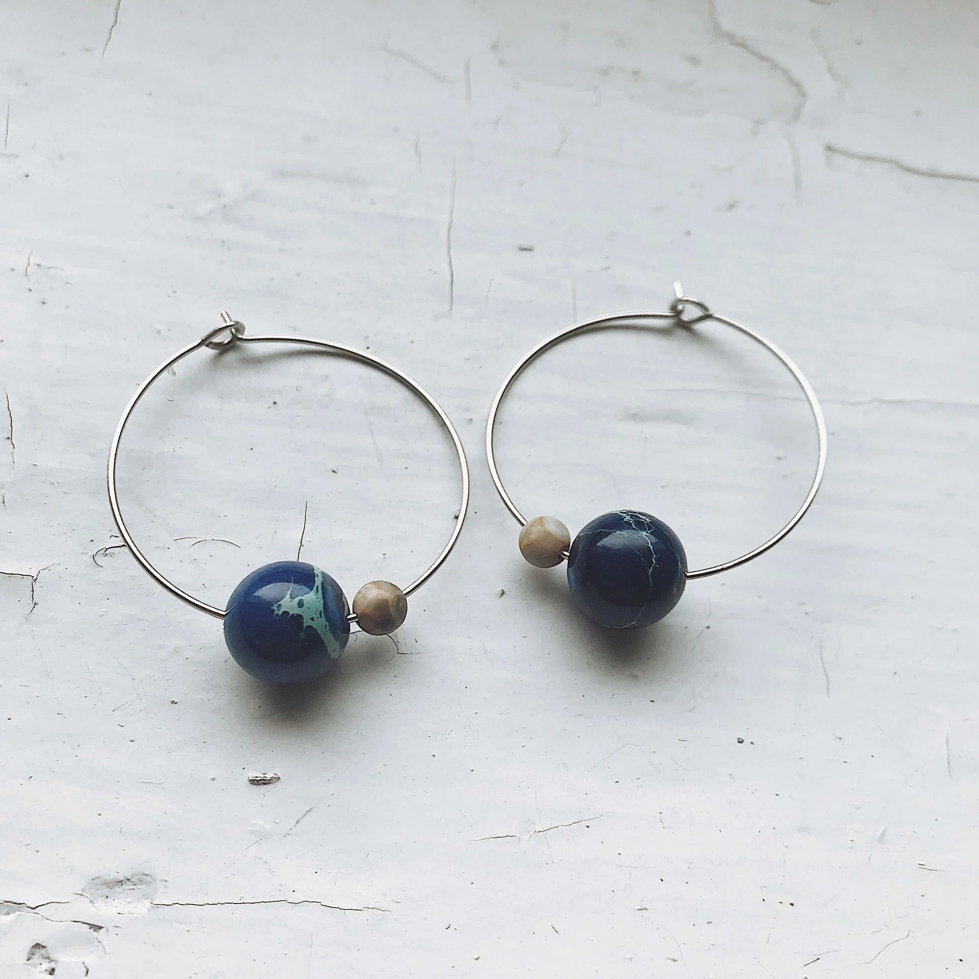 Earth and Moon Jasper Bead Hoop Earrings - minbolu -