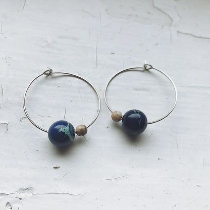 Earth and Moon Jasper Bead Hoop Earrings - minbolu -