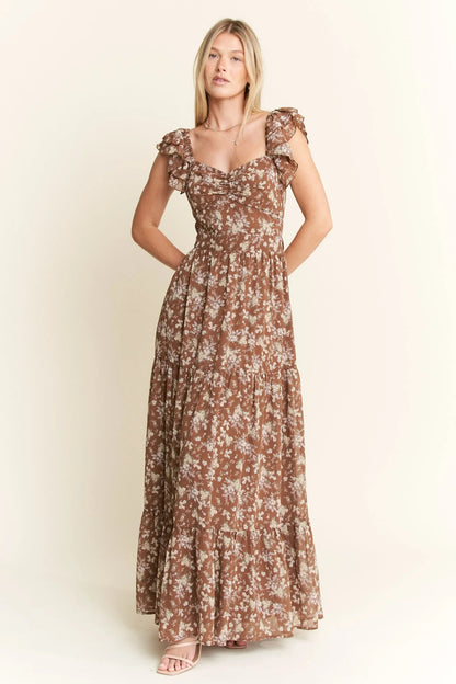 Jade By Jane Ruffle Sleeve Tiered Maxi Dress - minbolu