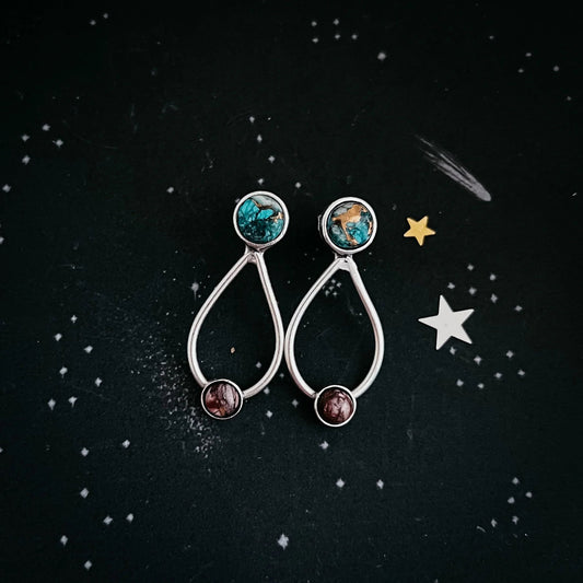 Journey to Mars Earrings - Copper Chrysocolla Earth and Red Jasper Mars - minbolu