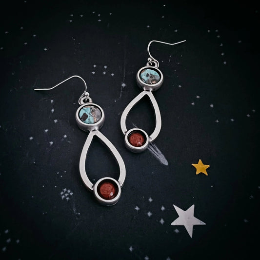 Journey to Mars Earrings - Copper Chrysocolla Earth and Red Jasper Mars - minbolu -