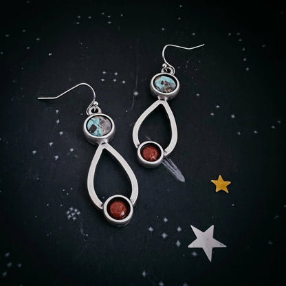 Journey to Mars Earrings - Copper Chrysocolla Earth and Red Jasper Mars - minbolu
