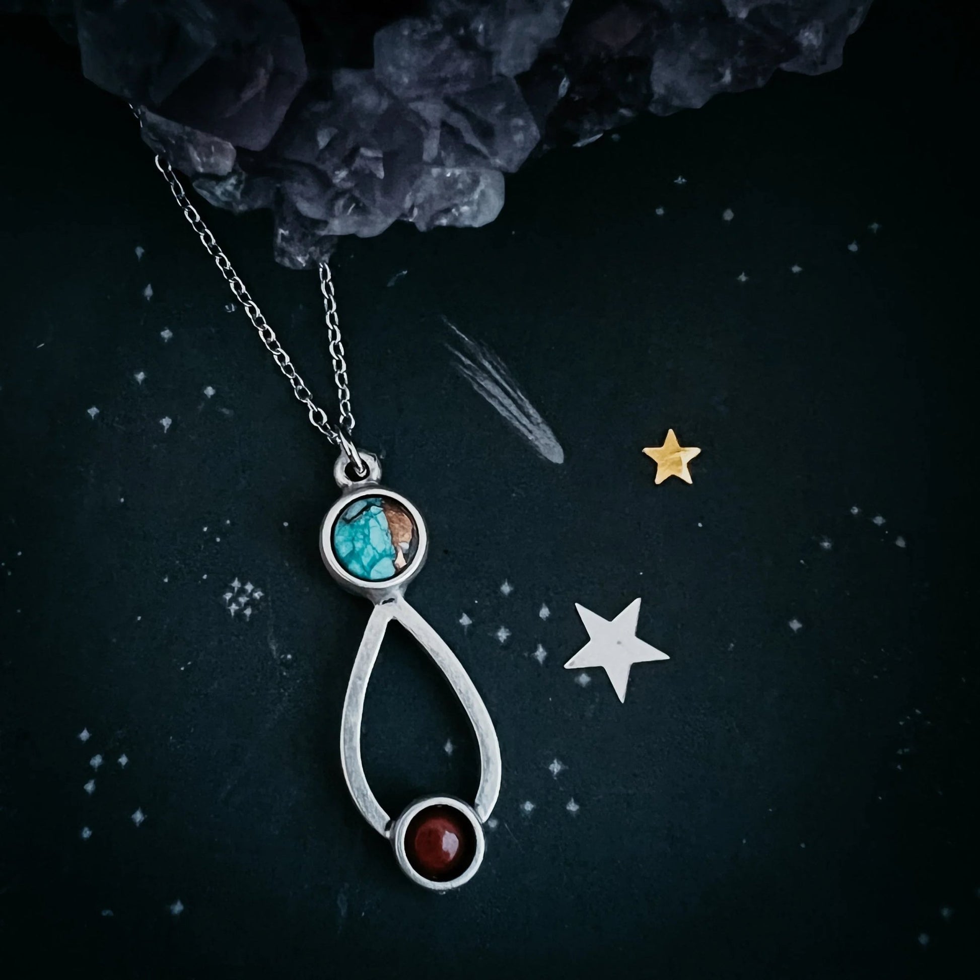 Journey to Mars Necklace - Copper Chrysocolla Earth and Red Jasper Mars - minbolu