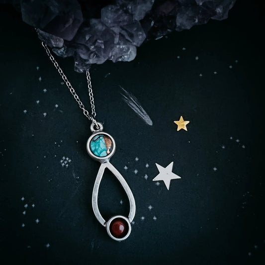 Journey to Mars Necklace - Copper Chrysocolla Earth and Red Jasper Mars - minbolu