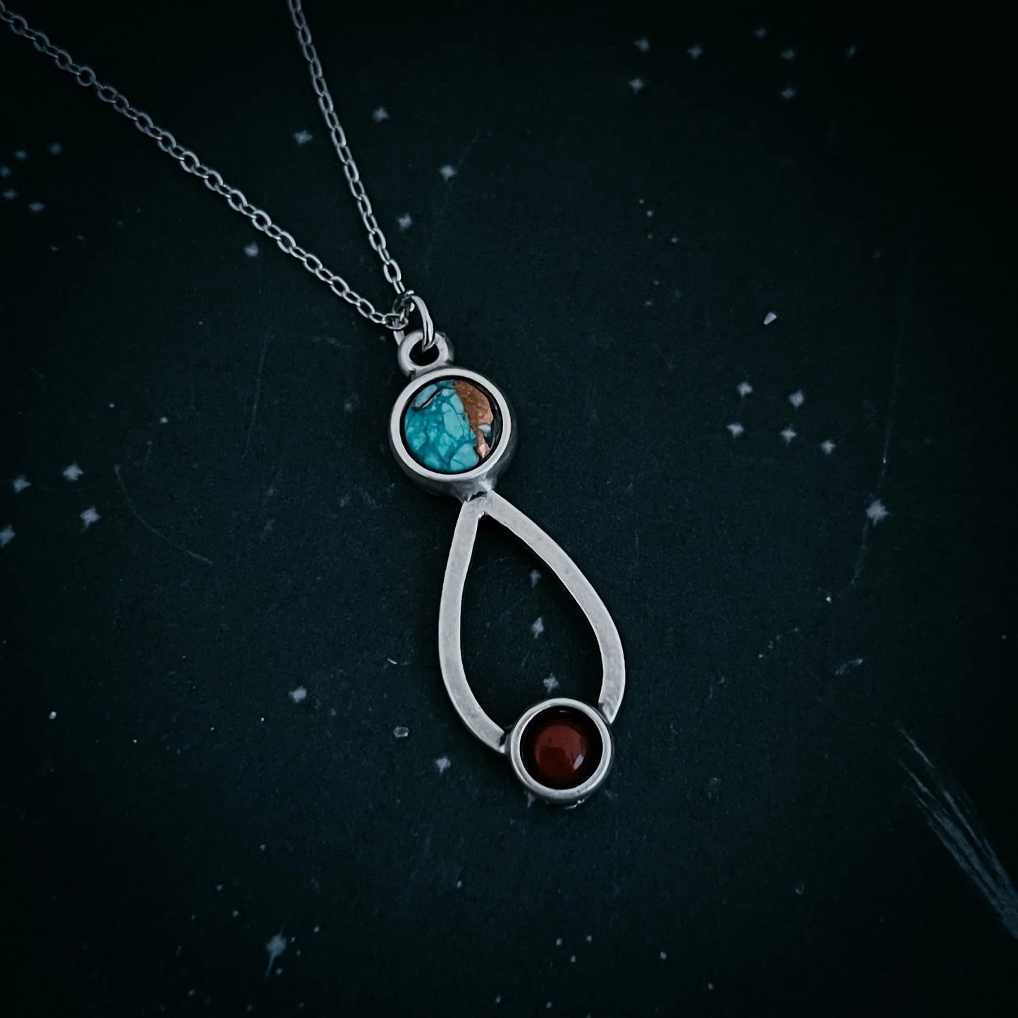 Journey to Mars Necklace - Copper Chrysocolla Earth and Red Jasper Mars - minbolu