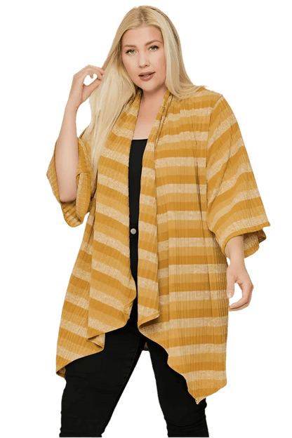 Kimono Style Striped Cardigan in Mustard - Elegant Comfort - minbolu