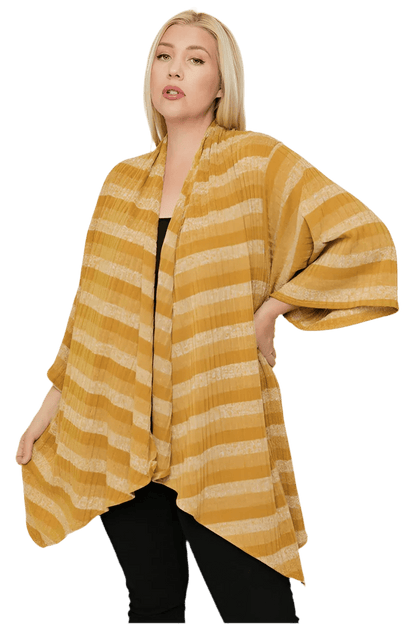 Kimono Style Striped Cardigan in Mustard - Elegant Comfort - minbolu