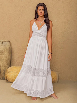 Lace Detail Crochet Tiered Maxi Cami Dress - minbolu -