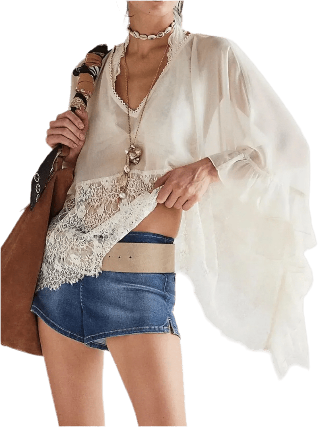 Lace V - Neck Ruffle Cover - Up - Beach Blouse - minbolu