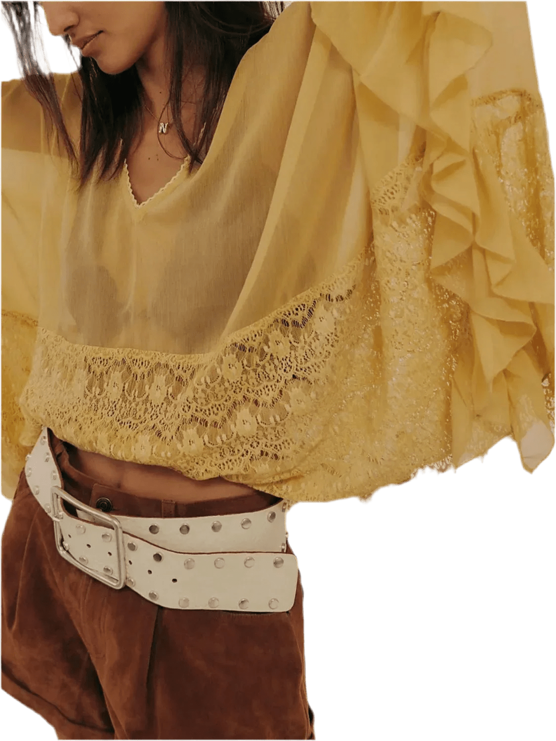 Lace V - Neck Ruffle Cover - Up - Beach Blouse - minbolu