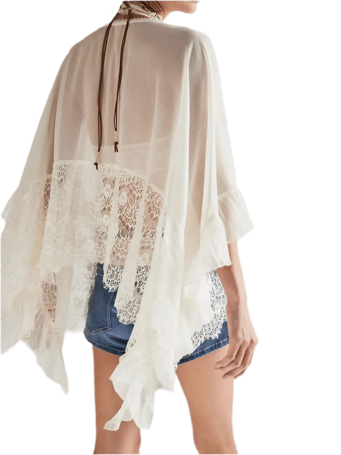 Lace V - Neck Ruffle Cover - Up - Beach Blouse - minbolu
