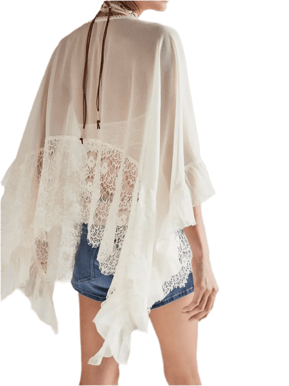 Lace V - Neck Ruffle Cover - Up - Beach Blouse - minbolu