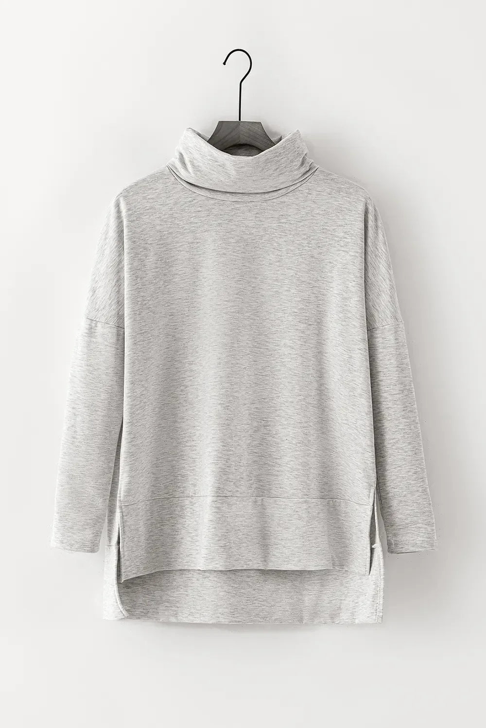 Long Sleeve Blouse - Side Slit High - Low Cowl Neck Style - minbolu