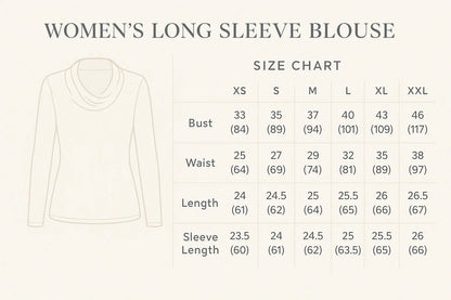 Long Sleeve Blouse - Side Slit High - Low Cowl Neck Style - minbolu