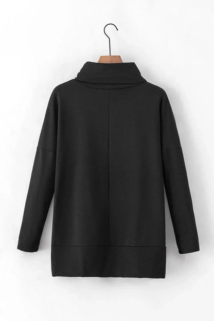 Long Sleeve Blouse - Side Slit High - Low Cowl Neck Style - minbolu